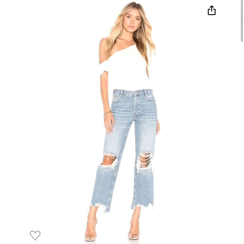 Free People Distressed Button Fly Jeans